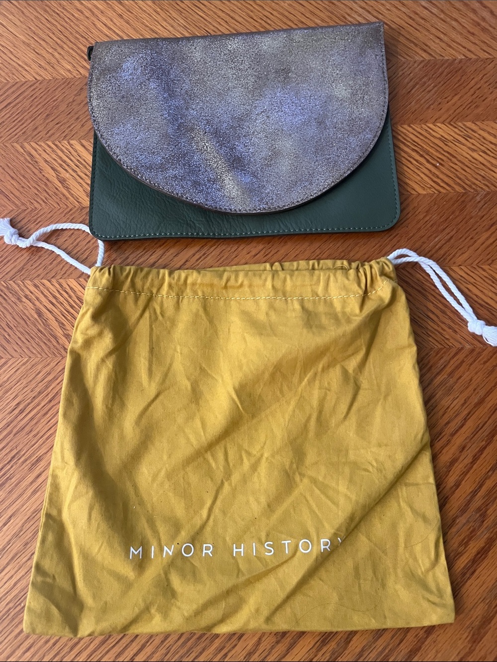 Minor History Green Leather & Metallic Flap Crossbody Clutch